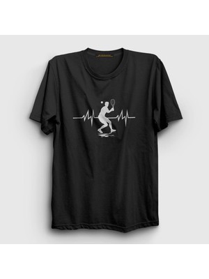 Presmono Unisex Siyah Heartbeat Spor Tennis Tenis T-Shirt