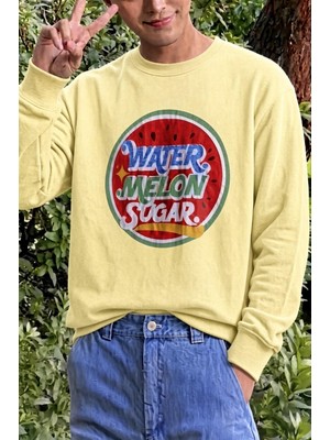 Oksit Bs Watermelon Sugar Karpuz Baskılı Unisex Bisiklet Yaka Sweatshirt