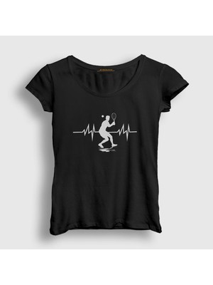 Presmono Kadın Siyah Heartbeat Spor Tennis Tenis T-Shirt