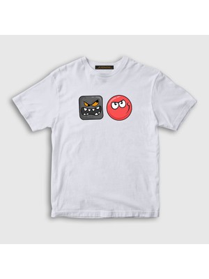 Presmono Unisex Çocuk Beyaz Evil Square Oyun Red Ball T-Shirt