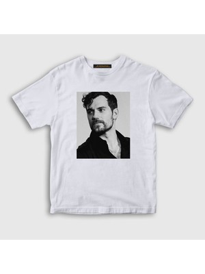 Presmono Unisex Çocuk Beyaz Grayscale Henry Cavill T-Shirt