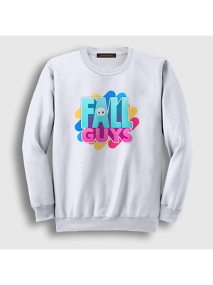 Presmono Unisex Beyaz Logo Oyun Fall Guys Sweatshirt