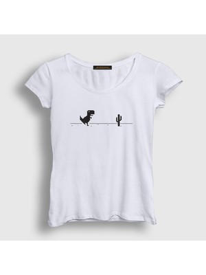 Presmono Kadın Beyaz No Internet Dinosaur Dinozor T-Shirt