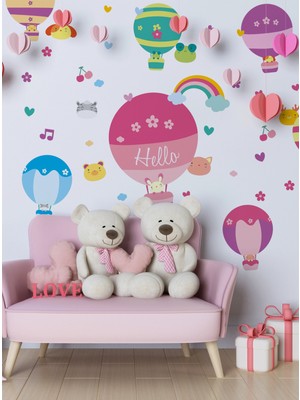 S Digital Uçan Balonlar Temalı Çocuk ve Bebek Odası Duvar Sticker - 114X37 cm - Kendinden Yapışkanlı Mat Pvc Folyo