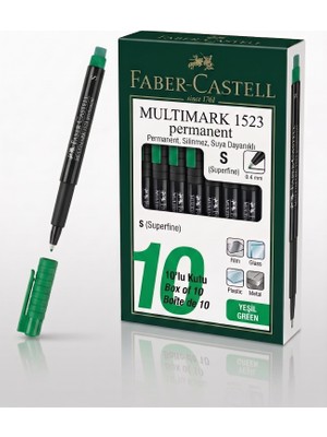 Faber-Castell Süper Ince Uçlu (S) Yeşil Asetat Kalemi - Permanent, Silinmez, Suya Dayanıklı - 10 Adet Toptan Paket