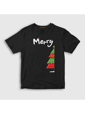 Presmono Unisex Çocuk Siyah Merry Christmas Funny Yılbaşı T-Shirt