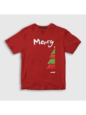 Presmono Unisex Çocuk Kırmızı Merry Christmas Funny Yılbaşı T-Shirt