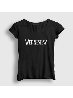 Presmono Kadın Siyah Logo Wednesday Addams Family Addams Ailesi T-Shirt