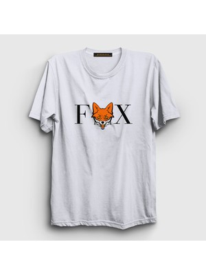Presmono Unisex Beyaz Logo Fox Tilki T-Shirt