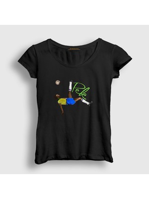 Presmono Kadın Siyah Brasil Futbol Pele T-Shirt