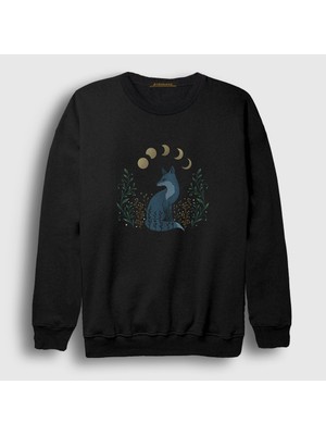 Presmono Unisex Siyah Night Fox Tilki Sweatshirt