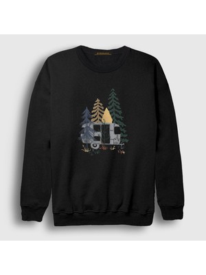 Presmono Unisex Siyah Caravan Camper Kamp Sweatshirt