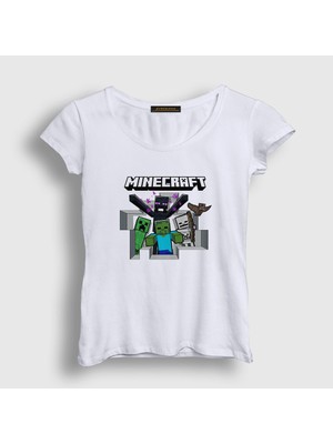 Presmono Kadın Beyaz Squad Oyun Minecraft T-Shirt