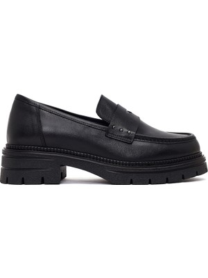 Derimod Kadın Siyah Kalın Tabanlı Deri Maskülen Loafer AF190053DV