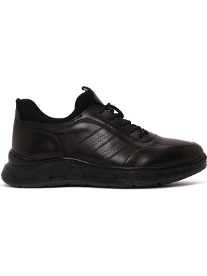 Derimod Fly Erkek Siyah Bağcıklı Kalın Tabanlı Deri Casual Sneaker WM720014DV