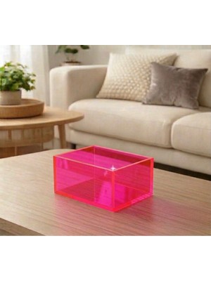 Trend Pleksi Çok Amaçlı Transparan Pembe Pleksi Kutu (20CM x 15CM x 10CM)