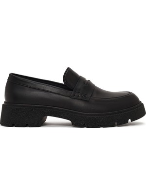 Derimod Kadın Siyah Kalın Tabanlı Deri Maskülen Loafer AF200014DV