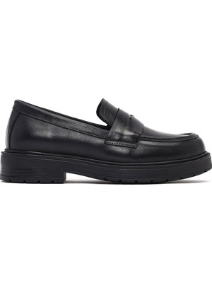 Derimod Kadın Siyah Kalın Tabanlı Deri Maskülen Loafer AF190003DV