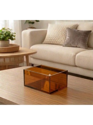 Trend Pleksi Çok Amaçlı Transparan Kahverengi Pleksi Kutu (20CM x 15CM x 10CM)