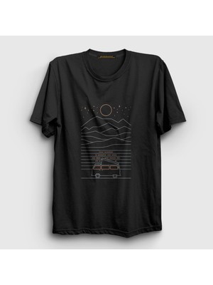 Presmono Unisex Siyah Voyage Camper Kamp T-Shirt