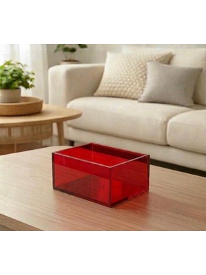 Trend Pleksi Çok Amaçlı Transparan Bordo Pleksi Kutu (20CM x 15CM x 10CM)