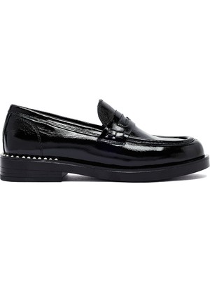 Derimod Kadın Siyah Rugan Deri Maskülen Loafer AF45000412