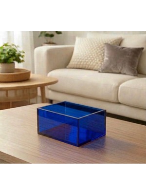 Trend Pleksi Çok Amaçlı Transparan Mavi Pleksi Kutu (20CM x 15CM x 10CM)