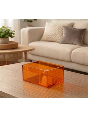 Trend Pleksi Çok Amaçlı Transparan Turuncu Pleksi Kutu (20CM x 15CM x 10CM)