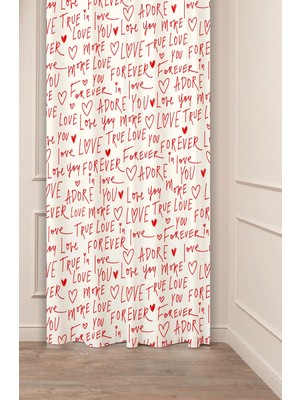 Greendecor Love True Love You Forever Kırmızı Aşk Minimalist Özel Tasarımlı Dijital Baskılı Modern Fon Perdeminimalist Sade Yaprak Çiçek Bohem Desenli Renkli Özel Tasarımlı Dijital Baskılı Şık Modern Fon Perde