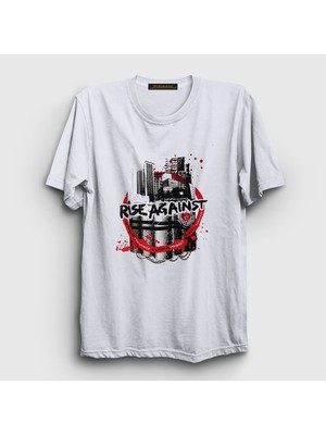 Presmono Unisex Beyaz Live Nations Rise Against T-Shirt