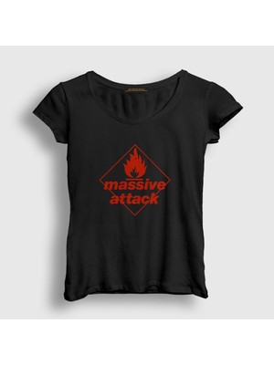 Presmono Kadın Siyah Logo Massive Attack T-Shirt