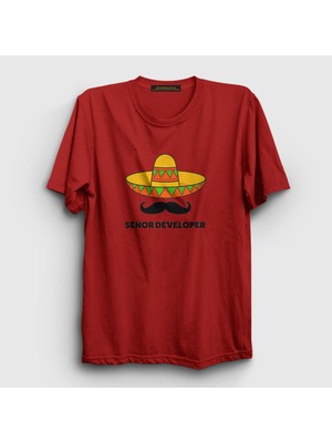 Presmono Unisex Kırmızı Senior Developer Yazılımcı T-Shirt