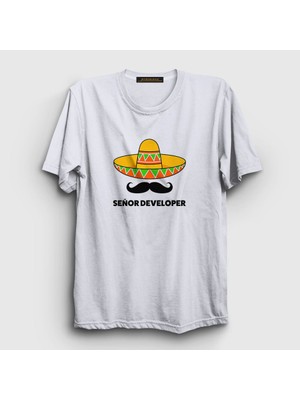 Presmono Unisex Beyaz Senior Developer Yazılımcı T-Shirt