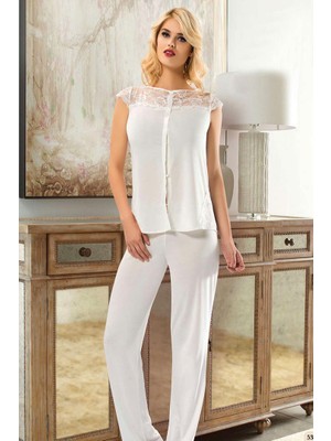 Sistina Ece-Umay Ekru Penye Pijama Takımı - 1561 - Beden Xl