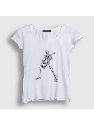 Presmono Kadın Beyaz Skeleton Guitarist Music Rock T-Shirt