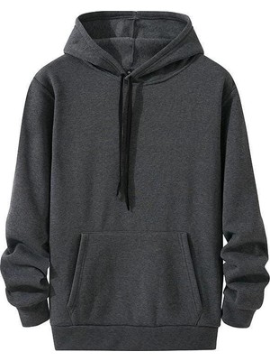 Velmora Fashion Kadın Kapüşonlu Kanguru Cepli 3 Iplik Pamuklu Oversize Hoodie Sweatshirt - Füme
