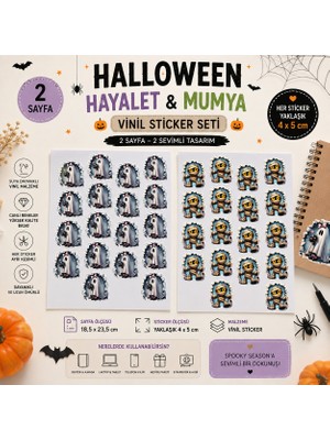 Tişört Kodu Cadılar Bayramı Hayalet & Mumya Vinil Sticker Seti – 2 Sayfa
