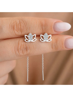 Gumush Gümüş Sallantılı Lotus Kadın Küpe