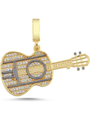 Kayra Gümüş Gitar Altın Kaplama Kolye Ucu HK53