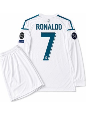 Mmt Spor R. Madridd 2018 Cristiano Ronaldo Beyaz Röveşata Uzun Kol Çocuk Forması 2 Li Set 7 Numara