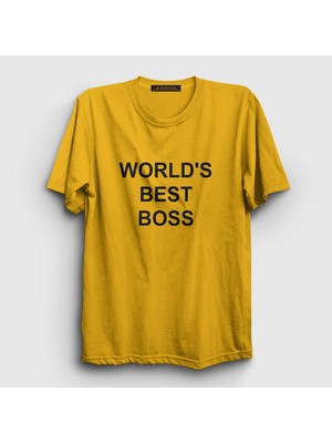 Presmono Unisex Sarı Worlds Best Boss The Office T-Shirt