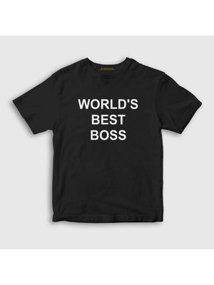 Presmono Unisex Çocuk Siyah Worlds Best Boss The Office T-Shirt