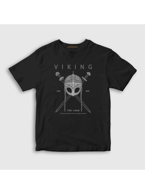 Presmono Unisex Çocuk Siyah Dene Rhos Vikings T-Shirt