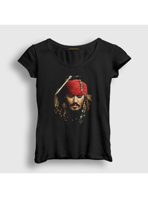 Presmono Kadın Siyah Johnny Depp Captain Jack Sparrow T-Shirt