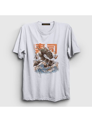Presmono Unisex Beyaz Sushi Dragon Ejderha T-Shirt