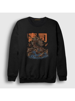 Presmono Unisex Siyah Sushi Dragon Ejderha Sweatshirt