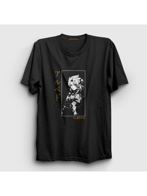 Presmono Unisex Siyah Albedo Oyun Genshin Impact T-Shirt