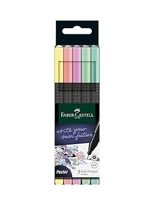 Uravas Store Faber-Castell Grip Finepen Ince Keçe Uçlu Kalem Seti, 5’li, Pastel Renkler, 0.4 mm Uç, Metal Destekli, Ergonomik Üçgen Gövde