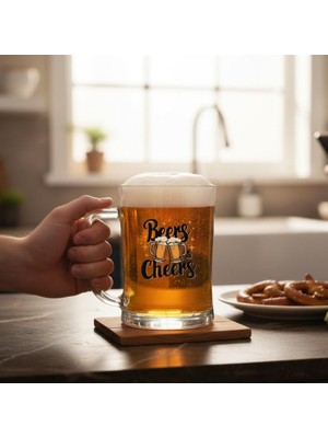 Ozka Concept Büyük Boy Renkli Beers Cheers Baskılı Cam Bardağı Beer Glass Mug 600 ml
