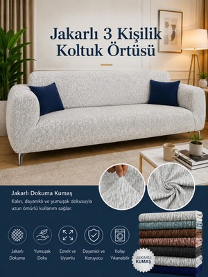 Empressco Düz Jakarlı 3 Kişilik Taş-Gri Kanepe Örtüsü | Lastikli Koltuk Örtüsü |çekyat Örtüsü| koltuk kılıfı